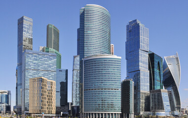 Fototapeta na wymiar Modern tall buildings in Moscow in commercial district. Skyscraper made of glass and steal.