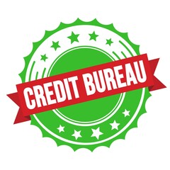 CREDIT BUREAU text on red green ribbon stamp.