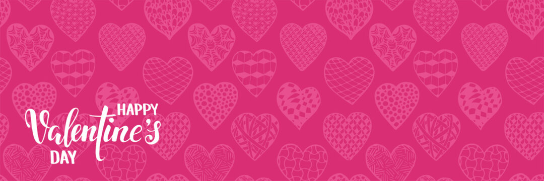 beautiful seamless pattern with doodle sketch heart. Happy Valentine Day text. design for holiday greeting card and invitation of the wedding, Valentine's day and Happy love day, banner, leaflat