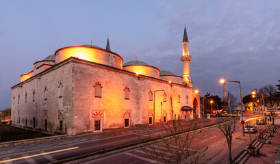 Fototapeta na wymiar Old Mosque night view in Edirne City of Turkey