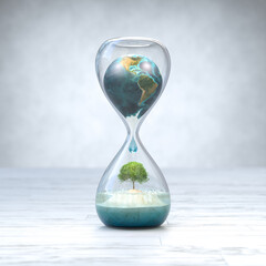 Earth planet in hourglass, Global warming concept.