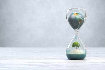 Earth planet in hourglass, Global warming concept.