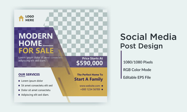 Real estate business advertising social media post banner design template