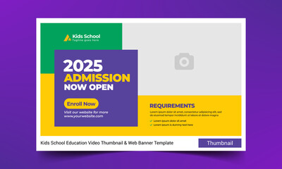 Editable thumbnail design for any videos. Kids school education admission customizable video thumbnail and web banner template. Video cover  photo template fully editable thumbnail for social media
