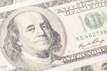 Close up view photo of american paper banknotes
