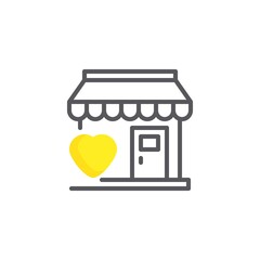 Favorite shop line icon. linear style sign for mobile concept and web design. Store and heart outline vector icon. Symbol, logo illustration. Vector graphics