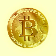 gold bitcoin with sign vector 