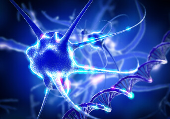 Active nerve cells, 3D illustration - obrazy, fototapety, plakaty