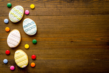 Easter homemade cookies eggs and sweets. Space for text