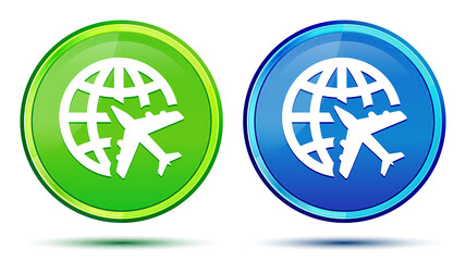 Plane world icon creative natural round button set illustration