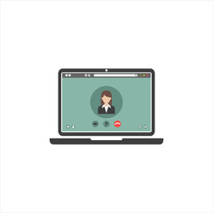 Video call on laptop screen. Laptop with incoming call, profile picture and accept decline buttons. Modern flat design graphic elements. Creative concept. Vector illustration