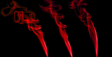 collection swirling movement of red smoke group, abstract line Isolated on black background