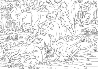 Coloring book for children with a dinosaur