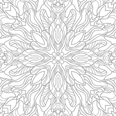 Doodle mandala with floral elements on white background. Seamless abstract pattern. Suitable for coloring book pages.