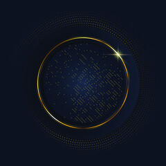 Luxury elegant background with gold circle element and dots particle on dark surface. Vector design template for use element event frame, cover, banner, corporate advertising