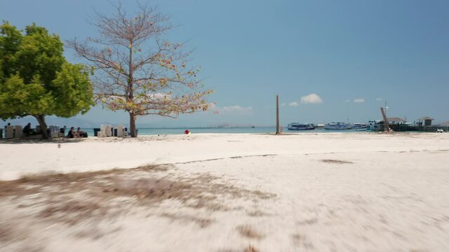 Drone Over Beach And Out To Sea From Kanawa Island