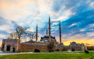 Selimiye Mosque view in Edirne City of Turkey. Edirne was capital of Ottoman Empire.