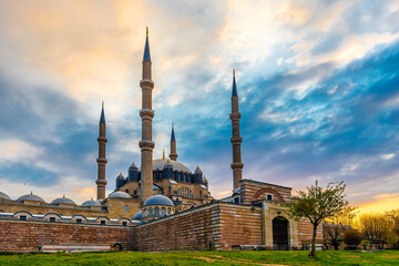 Fototapeta na wymiar Selimiye Mosque view in Edirne City of Turkey. Edirne was capital of Ottoman Empire.
