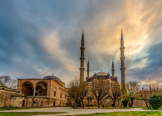 Fototapeta na wymiar Selimiye Mosque view in Edirne City of Turkey. Edirne was capital of Ottoman Empire.