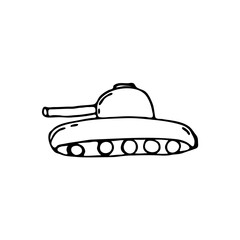 Doodle images of modes of transport. Hand-drawn illustration of a vehicle. Tank