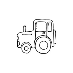 Doodle images of modes of transport. Hand-drawn illustration of a vehicle. Tractor