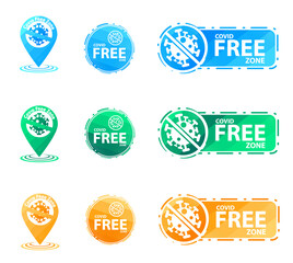 Covid Free Zone buttons, stickers