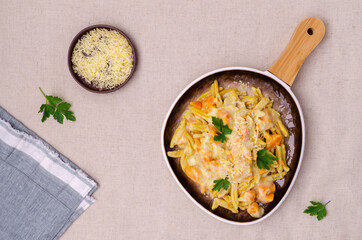 Pasta with pumpkin in white sauce