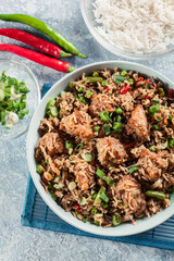 Fried rice witch chicken, eggs and vegetables