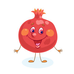 Fototapeta premium Cute pomegranate. In a cartoon style. Isolated over white background. Vector flat illustration.