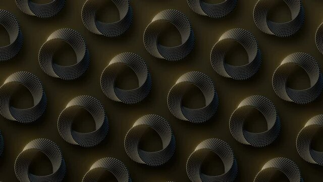 Geometric pattern of moving endless Mobius strips 3d rendering loop animation 4K