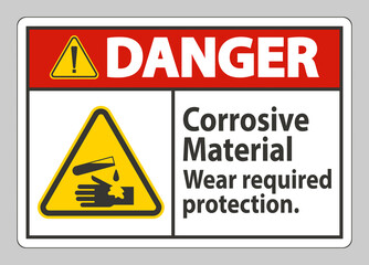 Danger Sign Corrosive Materials,Wear Required Protection