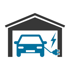 Electric car. Energy power. Blue vector icon illustration pictogram.