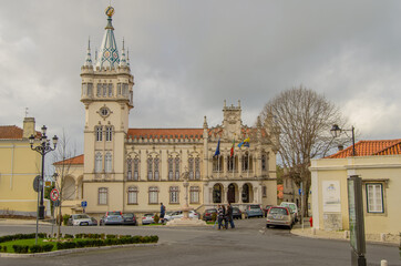 Fototapeta premium old historic city hall building and tower Sintra, Portugal
