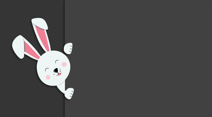 Happy Easter card - cute bunny Grey background