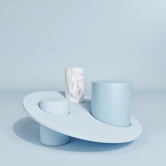 The abstract minimal scene with a geometric form for product presentation, blue background, 3d render, 3d illustration
