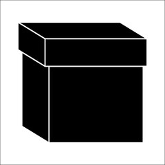 Cardboard box silhouette icon. Closed black packing parcel symbol. Vector cartoon design isolated on white background.