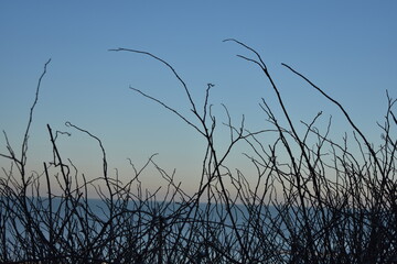 Nordseeküste in Niederlande bei Abenddämmerung im Winter.