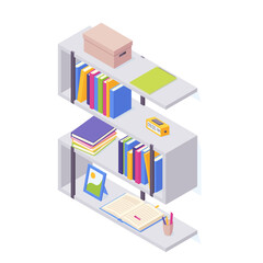 Books on shelf in isometric vector illustration.