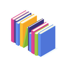 Stack of standing paper books with hard cover isometric.