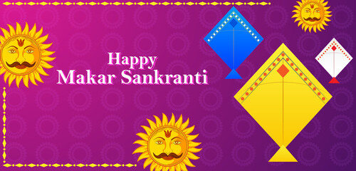 vector illustration of Happy Makar Sankranti holiday India festival background