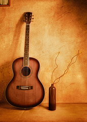 Obraz premium Still life with a guitar in the style of minimalism