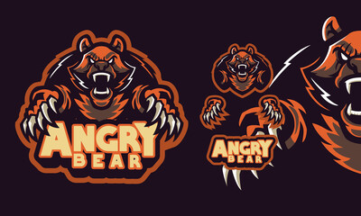 ANGRY BEAR MASCOT SPORTS LOGO ILLUSTRATION