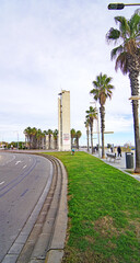 Obraz premium Panorámica de la playa de Castelldefels, Barcelona, Catalunya, España, Europa