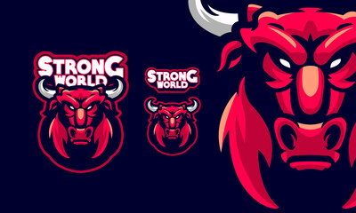 RED BISSON MASCOT SPORTS LOGO ILLUSTRATION