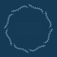 Natural vector frame. Blue branch elements on dark background. Template