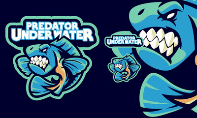 ANGRY PIRANHA MASCOT SPORTS LOGO ILLUSTRATION