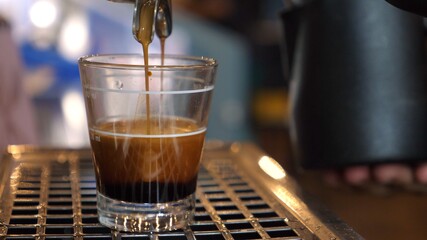 Espresso Machine Making Coffee Close-Up.