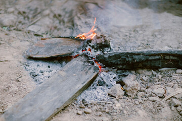 Build a fire on the ground in winter Along the countryside or in the forest Popular among nature tourism travelers