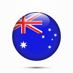 Australia flag vector circle shape button. Clear circle isolated Australia flag background button. Transparent glossy glass button. Vector Illustration