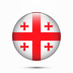 Obraz premium Georgia flag vector circle shape button. Clear circle isolated Georgia flag background button. Transparent glossy glass button. Vector Illustration